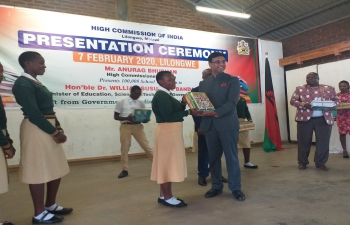 India gifted 100,00 Secondary School Text Books to Malawi. The gift was handed over to the Minister of Education by the High Commissioner on 7 February 2020 at a Presentation Ceremony in Lilongwe